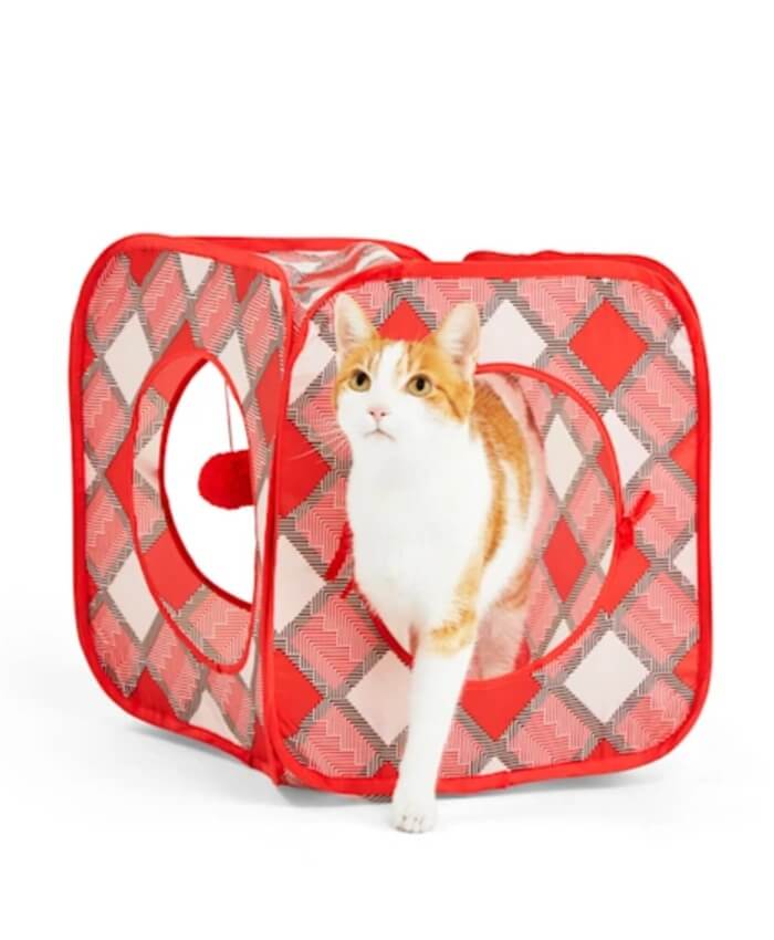 More and Merrier Pop-up Plaid Tent Cat Toy
